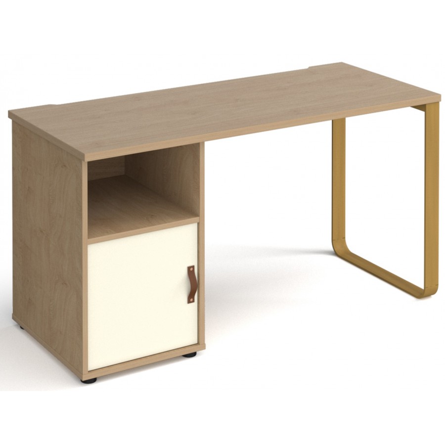 Cairo Straight Desk with Brass Leg and Integrated Cupboard